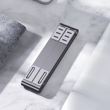 Foldable Aluminum 3-in-1 Phone Tablet Stand - Portable Storage - Silver