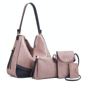 Large Capacity Diagonal Handbags - 4 in 1 Colour Block Leather Bags - Black