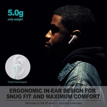 Waterproof Wireless Bluetooth Earbuds with Led Display and Hifi Sound - White