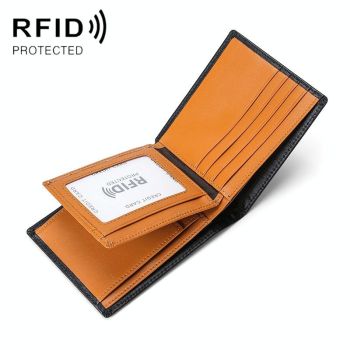 Leather Rfid Blocking Tri-fold Wallet - Blue
