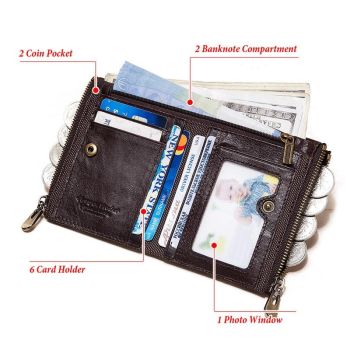 Men Double Zip Rfid Coin Purse - Secure and Stylish