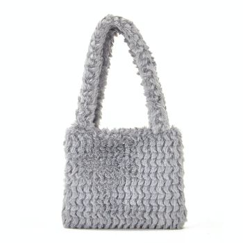 Small Plaid Handbag in Plush Material - Sky Blue