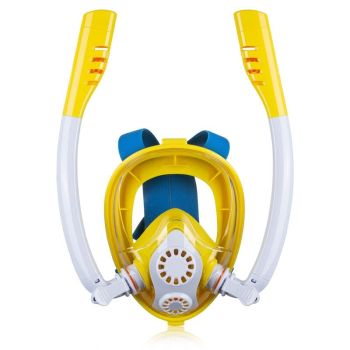 Full Dry Silicone Kids Diving Mask with Double Tubes - White Pink