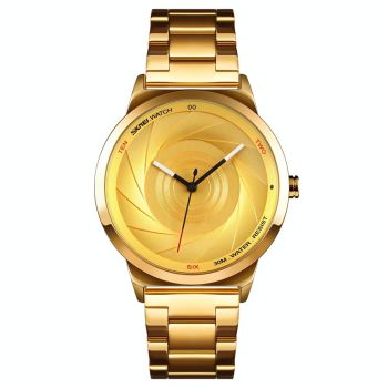 Stylish Waterproof Gold Quartz Watch for Men - Silver Blue