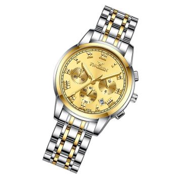 Stylish Women Quartz Watch with Luminous Display and Date - Gold Black Surface