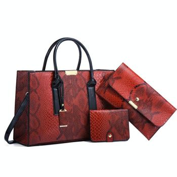 Stylish 3-in-1 Snakeskin Diagonal Handbag - Fashionable and Versatile - Black