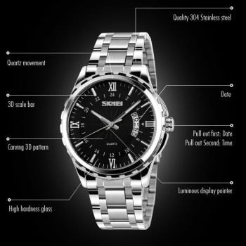 Waterproof Silver Shell Quartz Watch - Multifunctional Outdoor Fashion - Black