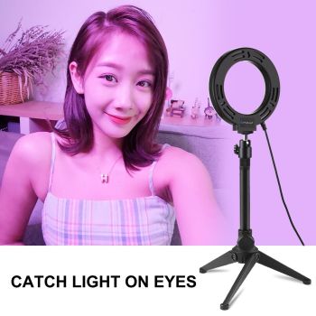 10 Mode Rgbw Led Ring Light with Tripod and Ball Head - 4.7 Inch Curved Surface - Black