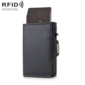Carbon Fiber Rfid Zipper Card Holder - Sleek and Secure - Black
