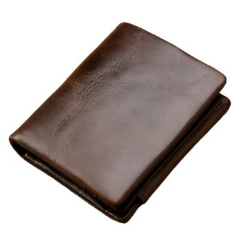 Multi-functional Oil Wax Leather Rfid Wallet - Black