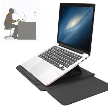 Universal 4-In-1 Laptop Bag Set Waterproof Pu Leather Handle Stand Pen Holder Winders Mouse & Charger Bags - 13 / 14 Inch - Black