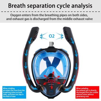 Full Dry Silicone Snorkel Mask for Adults - Double Tube Size l / Xl - Black/Blue