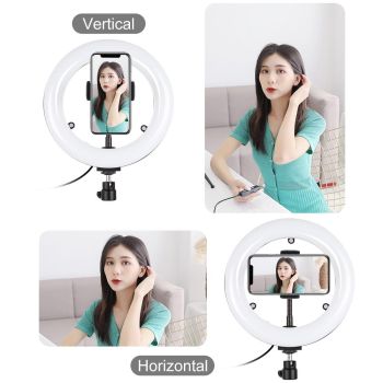 7.9 Usb 3 Modes Dimmable Dual Colour Led Ring Light with Mirror for Vlogging and Photography - Black