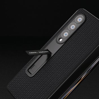 For Samsung Galaxy Z Fold4 5G Premium Leather Phone Case With Holder - Luxury Design - Coffee