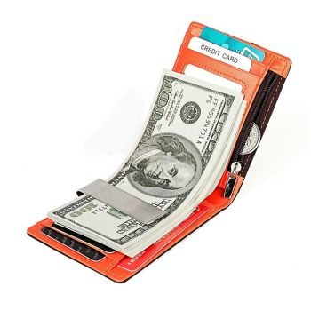 Anti-magnetic Leather Wallet with Zipper for Men - Rfid Protection - Black