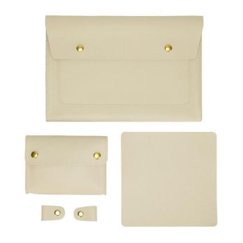 Waterproof Leather Laptop Liner Bag - 15 Inches 3-in-1 Design - Light Yellow