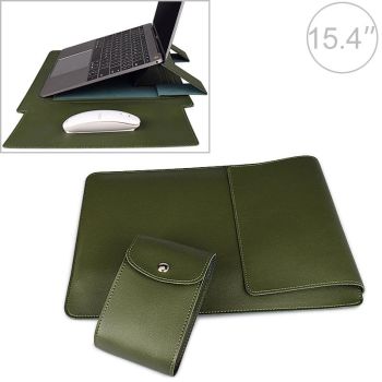15.4 Inch Laptop Sleeve Leather Case with Small Storage Bag - Yellow