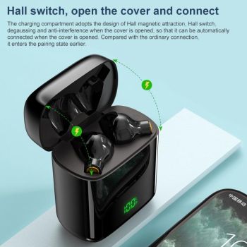 Waterproof Bluetooth Earphones with Digital Display - Black
