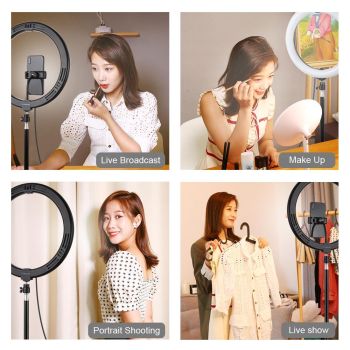 30cm Curved Surface Led Ring Light with Tripod and Phone Clamp - 10 Modes 8 Colours Usb Powered