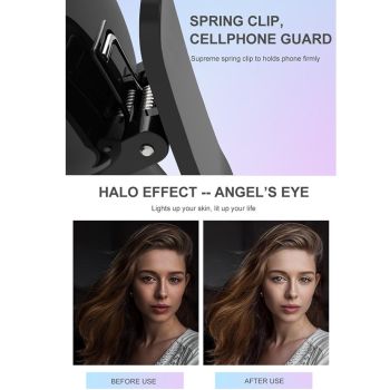 Portable Mini Beauty Light for Smartphones - 3 Brightness Levels 9 Led Warm / White - Iphone Galaxy Huawei Xiaomi Lg Htc - Black