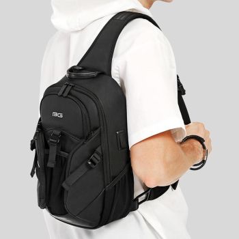 Waterproof Men Crossbody Chest Bag With Usb Port 36X22X10Cm Black