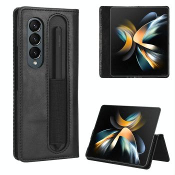 For Samsung Galaxy Z Fold4 5G Vintage Leather Phone Case With Magnetic Buckle - Red