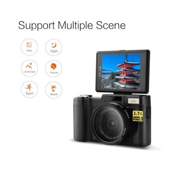 3.0 Flip Screen Vlog Camera with 4x Zoom - Black