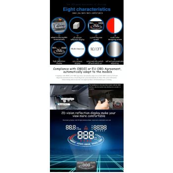 5.5 Inch Car Obdii / Euobd Hud Display Speed Fuel Alarm Black