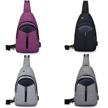 Outdoor Crossbody Bag With Usb Charging And Headphone Plug Triangle Design Black