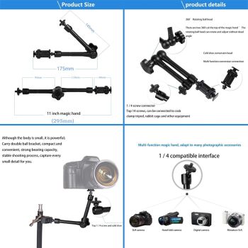 Adjustable Magic Arm With Phone Clamp & Large Claws - 11 Inch Black