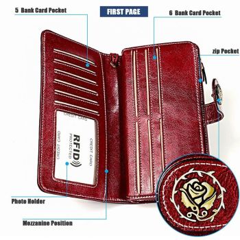 3556 Large Capacity Long Multi-function Anti-magnetic Rfid Wallet Clutch for Women with Card Slots - Black