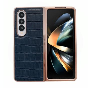 For Samsung Galaxy Z Fold4 5G Crocodile Leather Phone Case - Electroplated - Dark Green