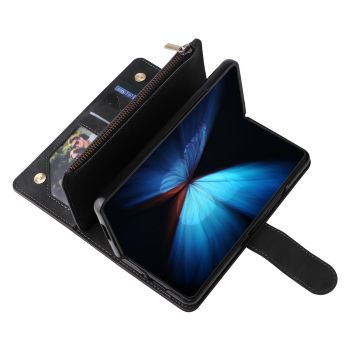 For Samsung Galaxy Z Fold4 5G Frosted Leather Zip Wallet - Compact And Stylish - Blue