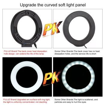6.2 Led Ring Light with Usb 3 Modes Dimmable Vlogging Photography Video Pocket Tripod Mount Cold Shoe Ball Head Black