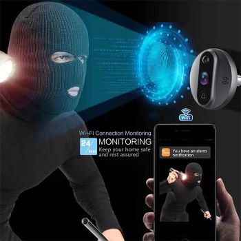 Smart Wifi Video Doorbell - 4.3 Inch Visual Peephole - Black