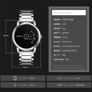 Stylish 30m Waterproof Quartz Watch with Stainless Steel Band - Silver + Black
