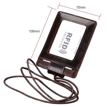 Leather Rfid Card Holder Lanyard - Compact & Secure - Yellowish-Brown