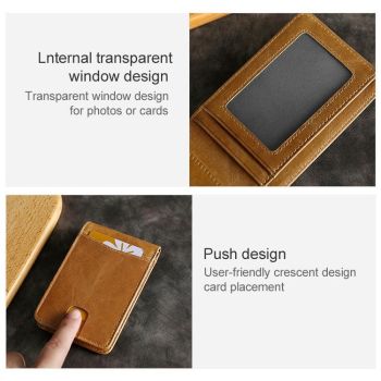 Leather Rfid Billfold Wallet - Mini Size - Yellowish-Brown