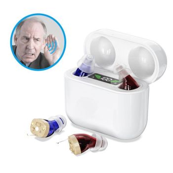 Digital Hearing Aid With Display & Charging - Red Blue + Black Compartment
