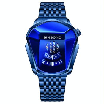 Black Steel Belt Men Watch with Live Technology - Black Stee Blue Face