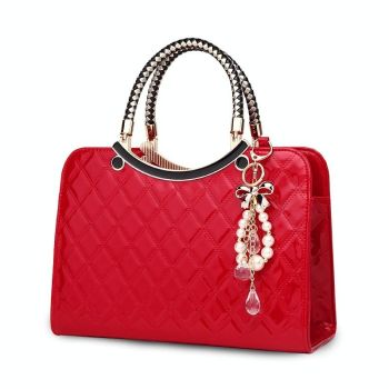 Diamond Pattern Leather Handbag with Hanging Ornaments - Women - White