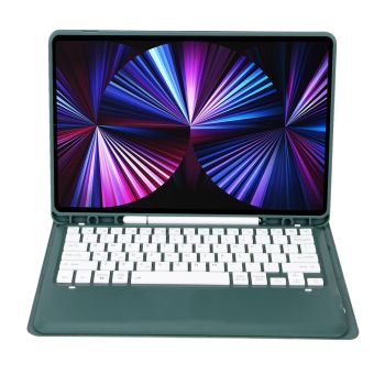 Detachable Bluetooth Keyboard Leather Case For Ipad Pro 12.9 2021 / 2020 / 2018 With Pen Slot - Dark Green