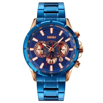 Stainless Steel Men Quartz Watch with Calendar - 9241 - Black Blue
