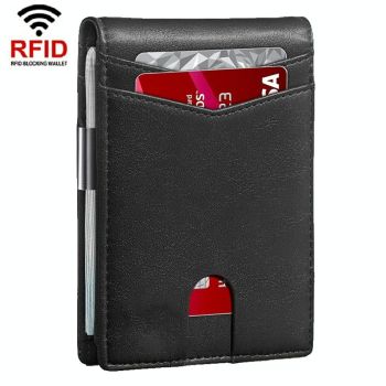 Rfid-protected Leather Credit Card Wallet - Secure & Stylish - Carbon Fiber Black Black Inside