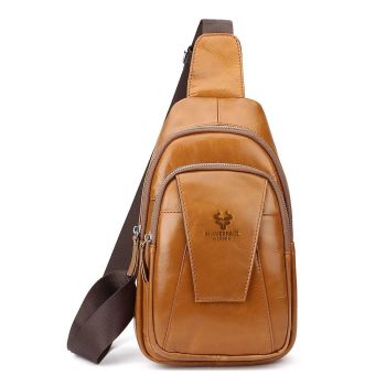 Leather Men Shoulder Bag Compact & Stylish - Dark Brown