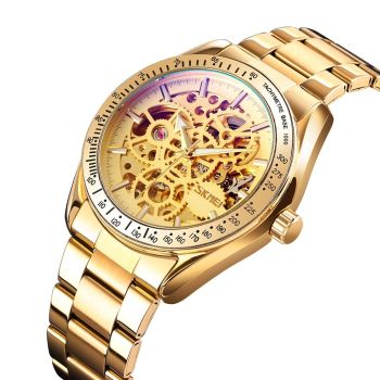 Men Automatic Mechanical Watch with Gear Dial - Rose Gold