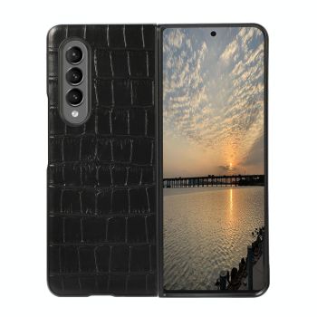 For Samsung Galaxy Z Fold4 5G Genuine Leather Crocodile Texture Phone Case - Brown