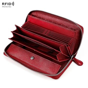 Stylish Rfid Clutch with Zipper - Lychee Texture - Purple