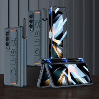 For Samsung Galaxy Z Fold4 5G Shockproof Magnetic Fold Case With Wrist Strap - Black