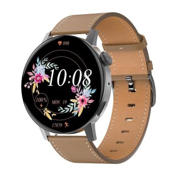 Smart Leather Watch With Colour Screen - Gold